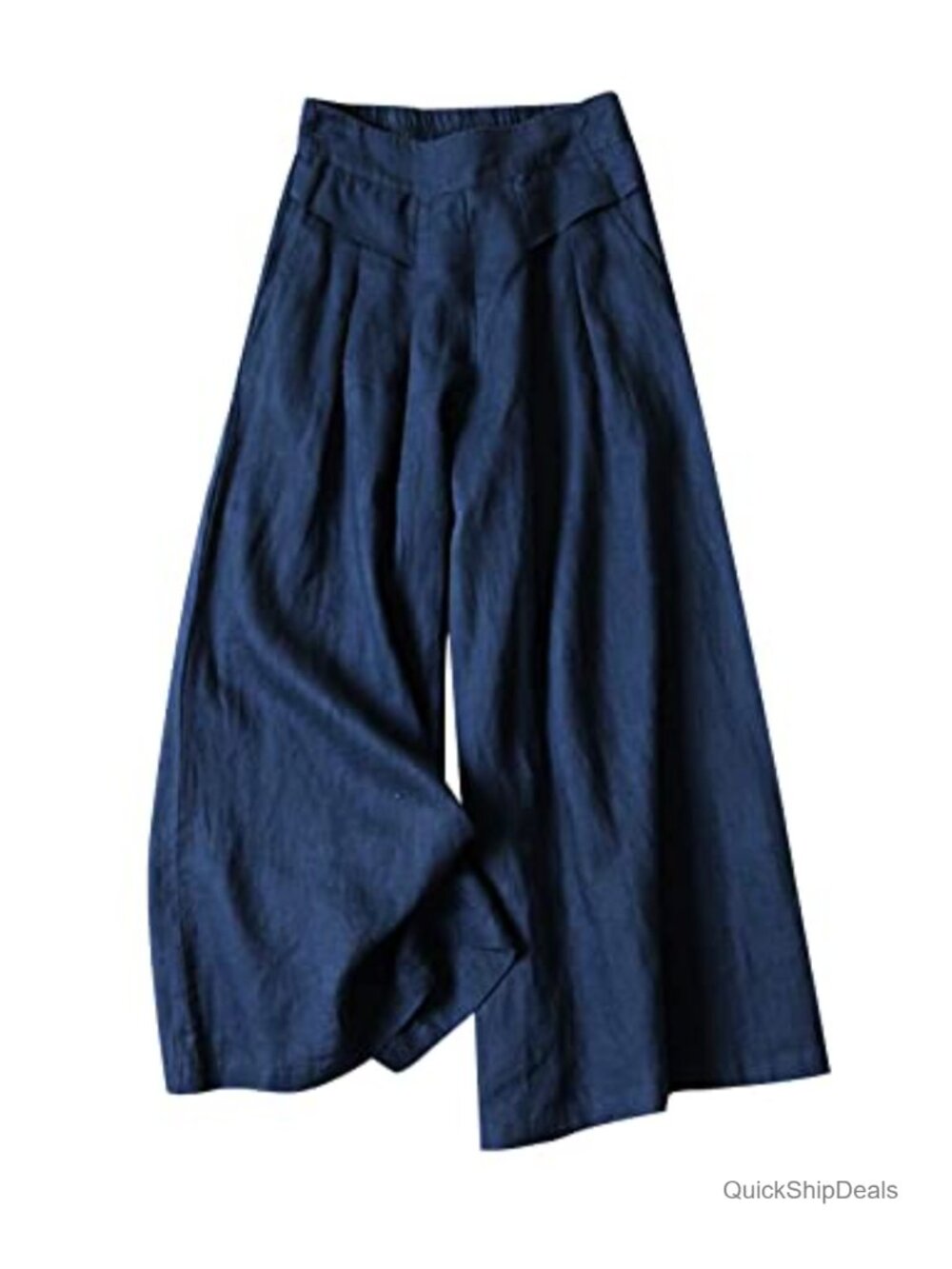 Wide Leg Linen-Blend Pants in Navy